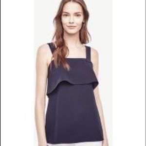 Ann Taylor strappy ruffle top navy blue